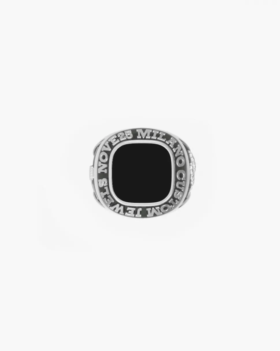 ANELLO CELEBRATIVO QUADRATO PERSONALIZZABILE IN ARGENTO