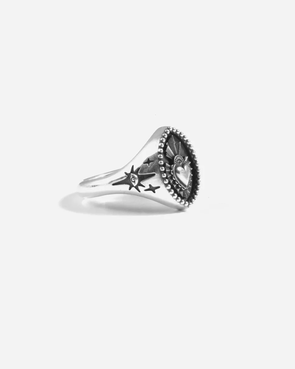 ANELLO CHEVALIER EX ASTRA IN ARGENTO CON CUORE EX VOTO