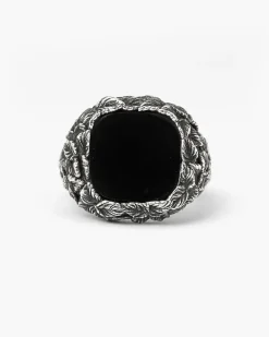 ANELLO CHEVALIER FOGLIE CON PIETRA NERA