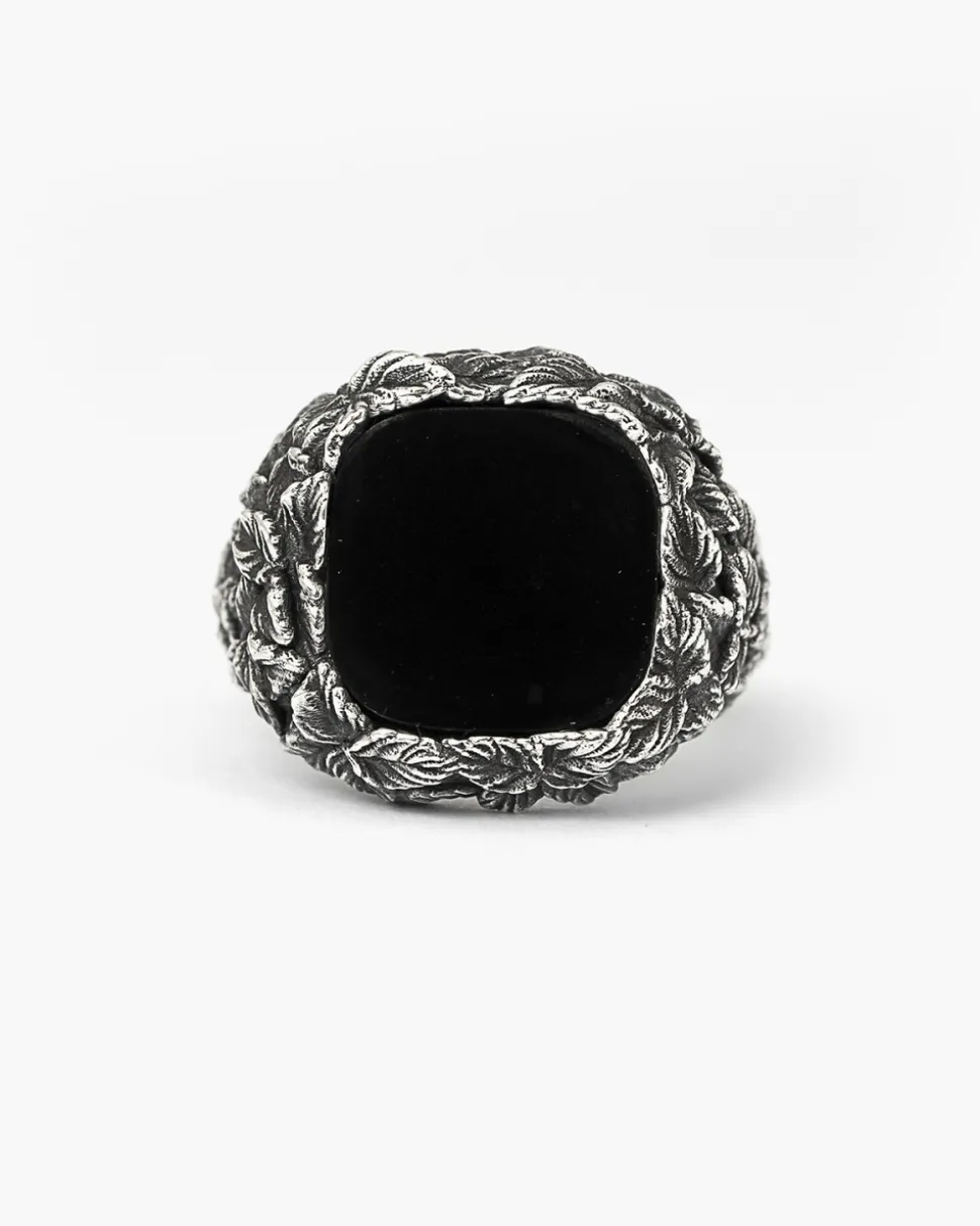 ANELLO CHEVALIER FOGLIE CON PIETRA NERA