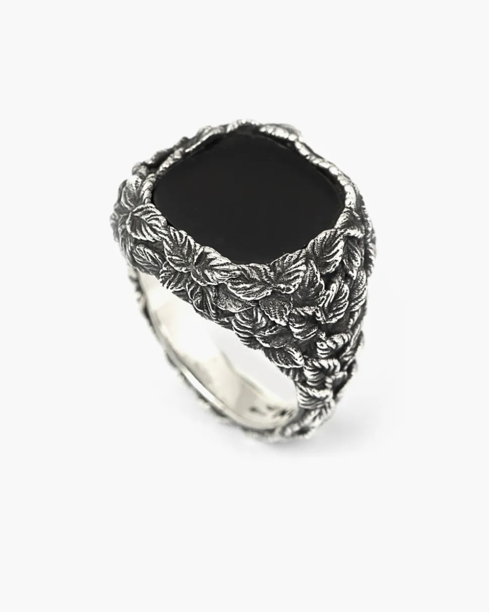 ANELLO CHEVALIER FOGLIE CON PIETRA NERA