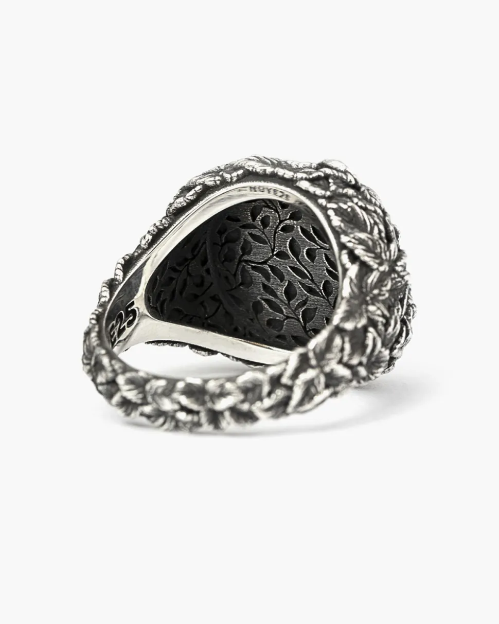 ANELLO CHEVALIER FOGLIE CON PIETRA NERA
