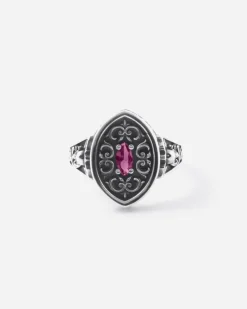 ANELLO CHEVALIER MARQUISE DECORATO BONNIE IN ARGENTO CON PIETRA ROSSA