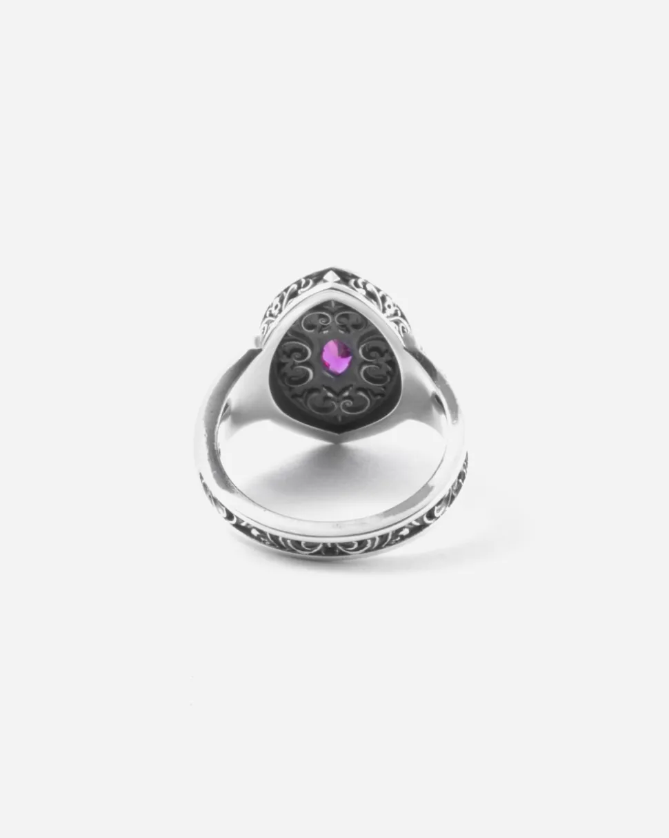 ANELLO CHEVALIER MARQUISE DECORATO BONNIE IN ARGENTO CON PIETRA ROSSA