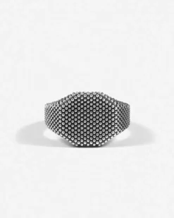 ANELLO CHEVALIER OTTAGONO PUNTINATO IN ARGENTO