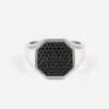 ANELLO CHEVALIER OTTAGONO IN ARGENTO CON PAVÈ DI BRILLANTI NERI
