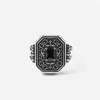 ANELLO CHEVALIER OTTAGONO DECORATO CLYDE IN ARGENTO CON PIETRA NERA