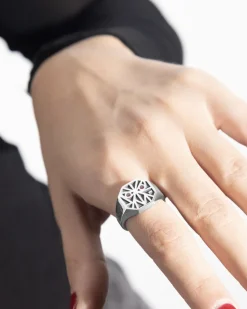 ANELLO CHEVALIER OTTAGONO EYES SOLOMOSTRY IN ARGENTO CON BRILLANTI
