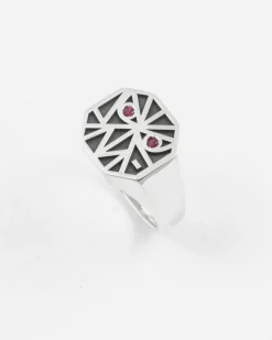 ANELLO CHEVALIER OTTAGONO EYES SOLOMOSTRY IN ARGENTO CON BRILLANTI