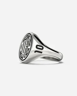 ANELLO CHEVALIER OVALE CON LOGO AC MILAN IN ARGENTO CON INCISIONE PERSONALIZZABILE