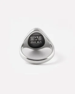 ANELLO CHEVALIER OVALE CON LOGO AC MILAN IN ARGENTO CON INCISIONE PERSONALIZZABILE