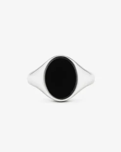 ANELLO CHEVALIER OVALE IN ARGENTO CON SMALTO NERO