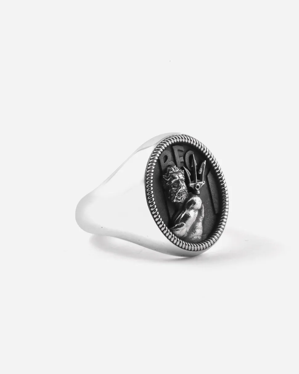 ANELLO CHEVALIER OVALE NETTUNO BOLOGNA FC IN ARGENTO