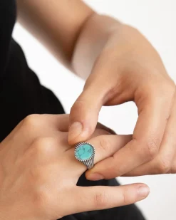 ANELLO CHEVALIER OVALE ORIGIN IN ARGENTO CON PIETRA TURCHESE