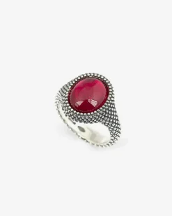 ANELLO CHEVALIER OVALE PUNTINATO CON PIETRA ROSSA