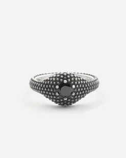 ANELLO CHEVALIER PUNTINATO THOUSAND EYES IN ARGENTO CON BRILLANTE NERO