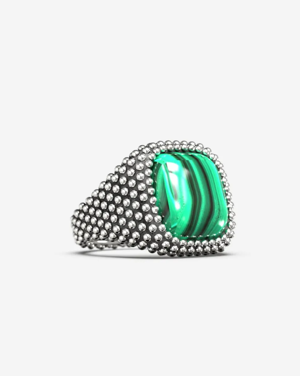 ANELLO CHEVALIER QUADRATO PUNTINATO CON PIETRA PERSONALIZZABILE