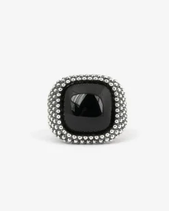 ANELLO CHEVALIER QUADRATO PUNTINATO CON PIETRA NERA