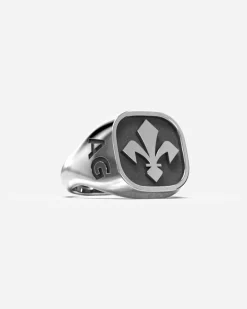 ANELLO CHEVALIER QUADRATO CON GIGLIO FIORENTINA IN ARGENTO PERSONALIZZABILE