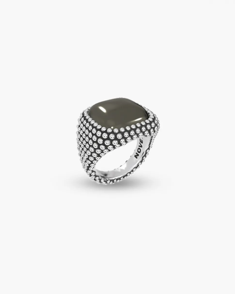 ANELLO CHEVALIER QUADRATO PUNTINATO CON PIETRA PERSONALIZZABILE