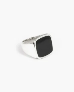 ANELLO CHEVALIER QUADRATO IN ARGENTO CON SMALTO NERO