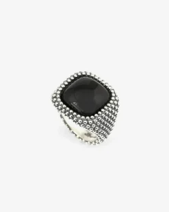 ANELLO CHEVALIER QUADRATO PUNTINATO CON PIETRA NERA