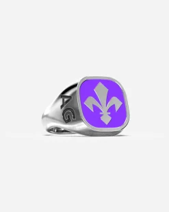 ANELLO CHEVALIER QUADRATO IN ARGENTO CON GIGLIO FIORENTINA SMALTATO PERSONALIZZABILE