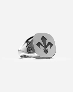 ANELLO CHEVALIER QUADRATO CON GIGLIO FIORENTINA IN ARGENTO PERSONALIZZABILE
