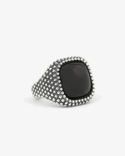 ANELLO CHEVALIER QUADRATO PUNTINATO CON PIETRA NERA