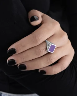 ANELLO CHEVALIER ROMBO IN ARGENTO CON SMALTO VIOLA FIORENTINA