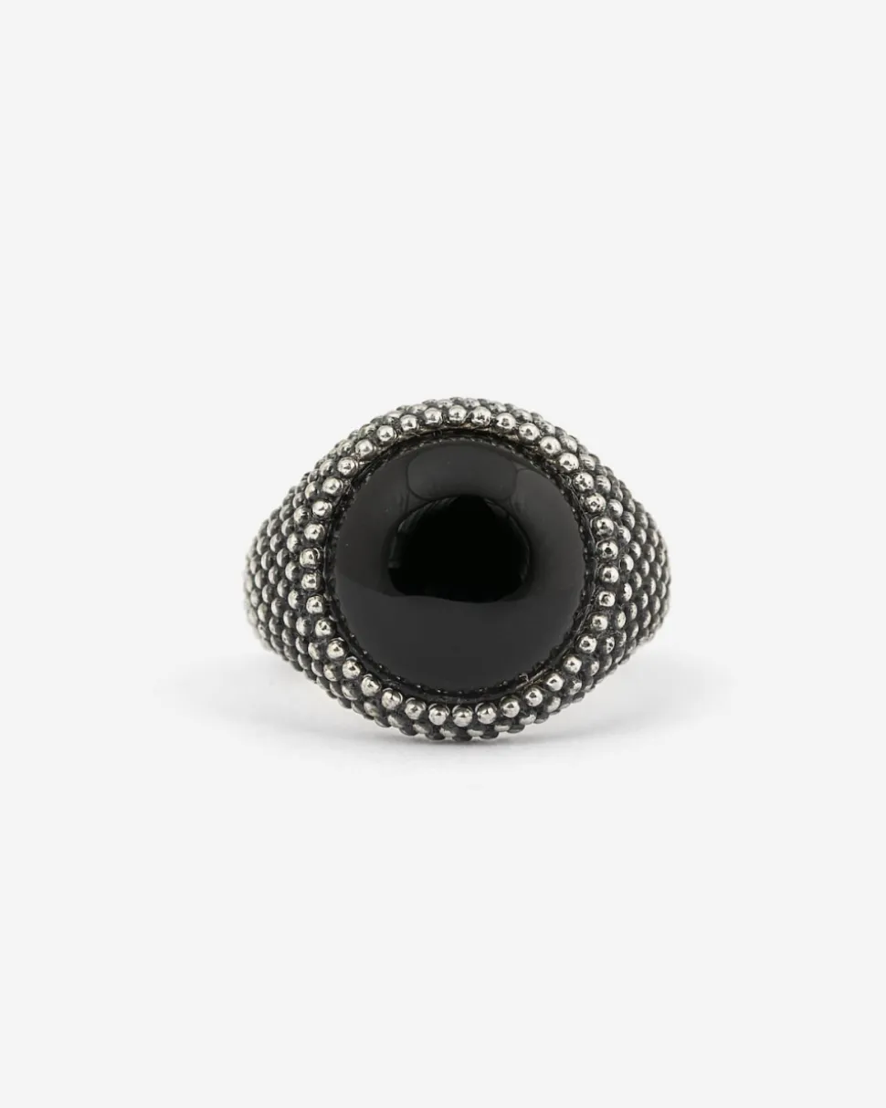 ANELLO CHEVALIER TONDO PUNTINATO CON PIETRA NERA