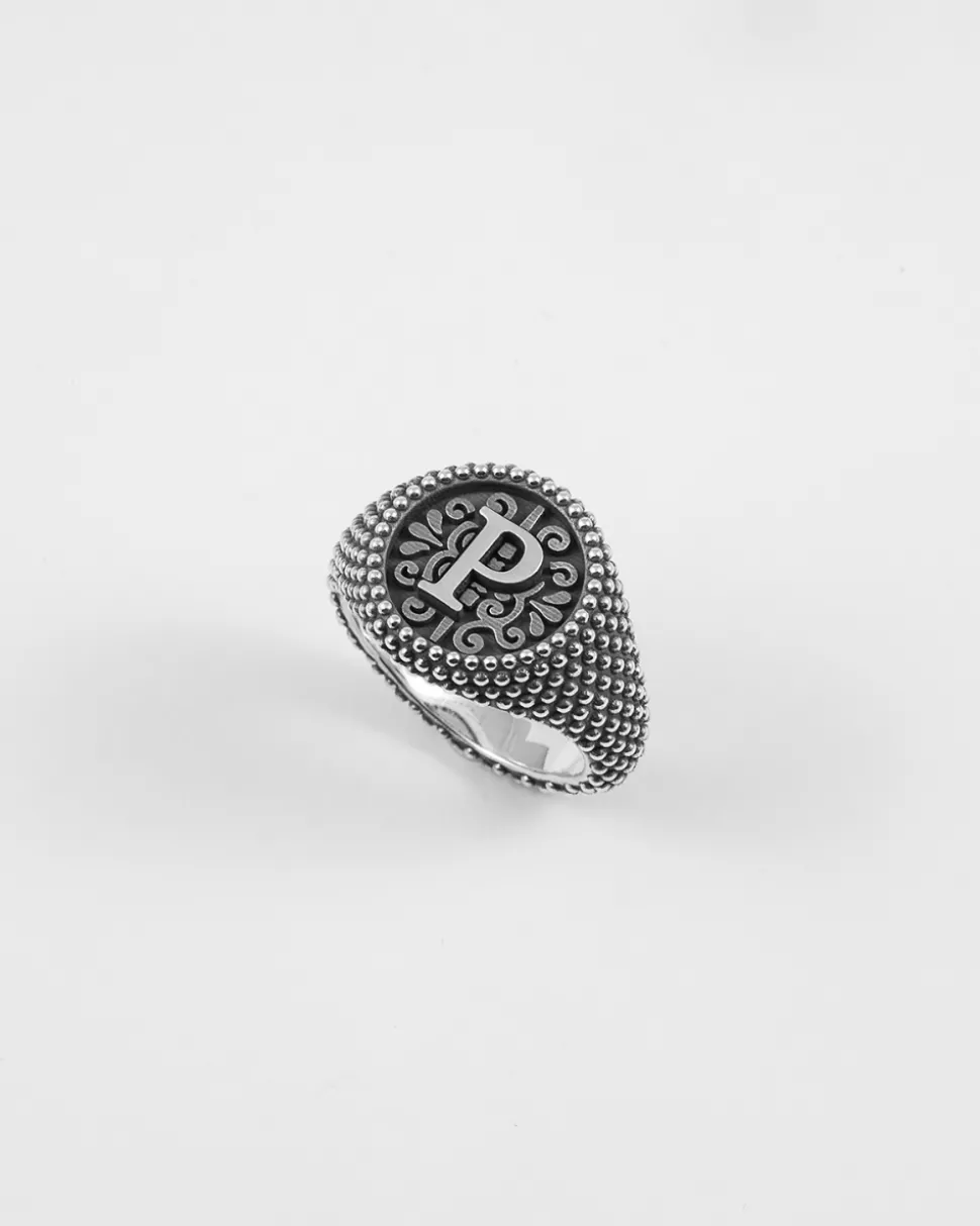 ANELLO CHEVALIER TONDO PUNTINATO CON LETTERA INIZIALE PERSONALIZZABILE