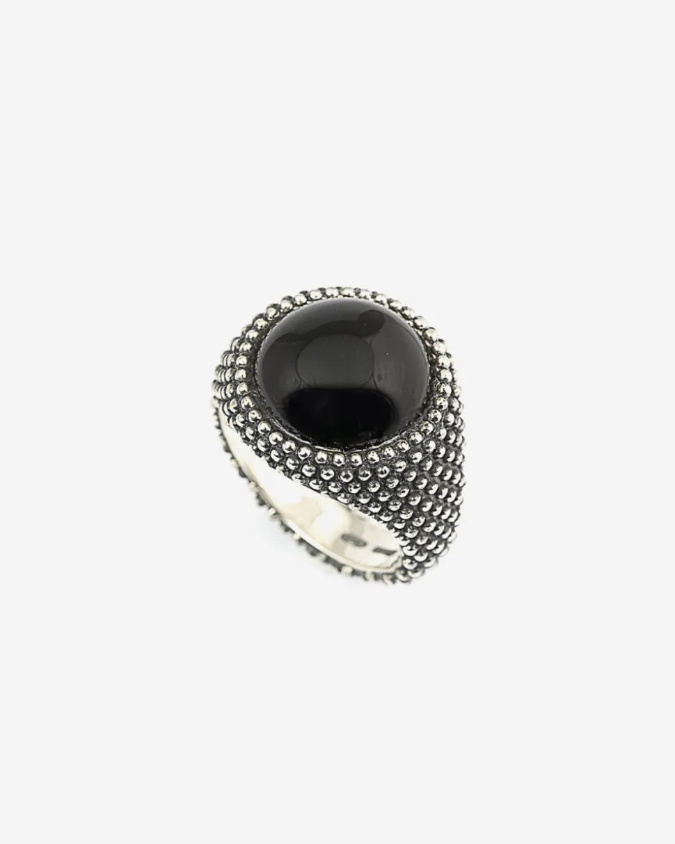ANELLO CHEVALIER TONDO PUNTINATO CON PIETRA NERA