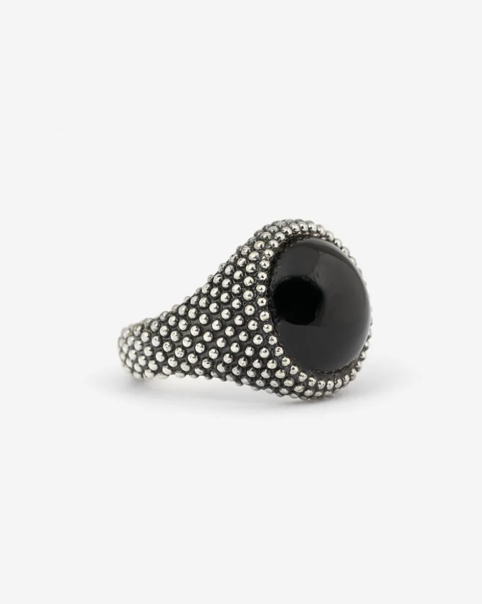 ANELLO CHEVALIER TONDO PUNTINATO CON PIETRA NERA