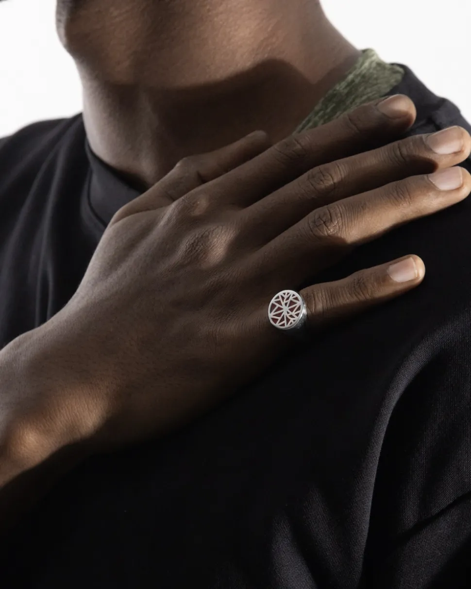 ANELLO CHEVALIER TONDO SIGNATURE SOLOMOSTRY IN ARGENTO