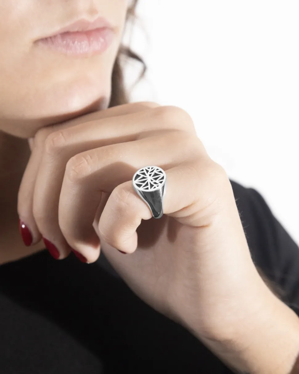 ANELLO CHEVALIER TONDO SIGNATURE SOLOMOSTRY IN ARGENTO