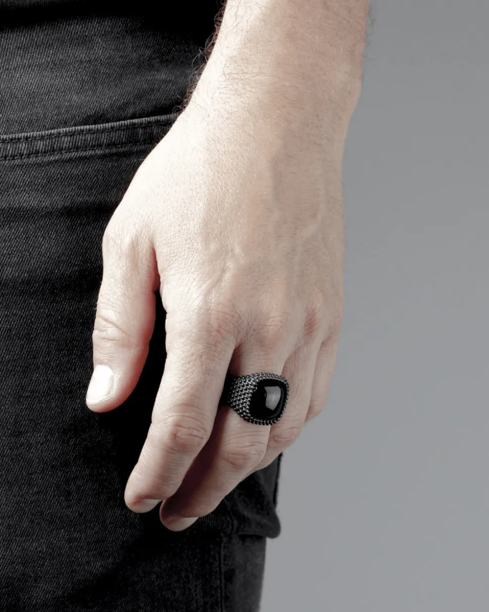 ANELLO CHEVALIER TOTAL BLACK CON PIETRA NERA