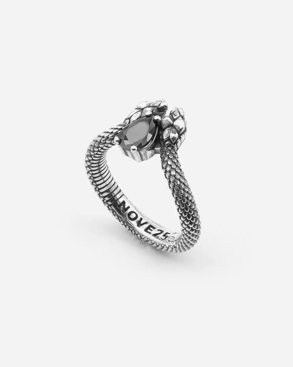 ANELLO CHEVRON SERPENTE POISON DROP CON PIETRA NERA