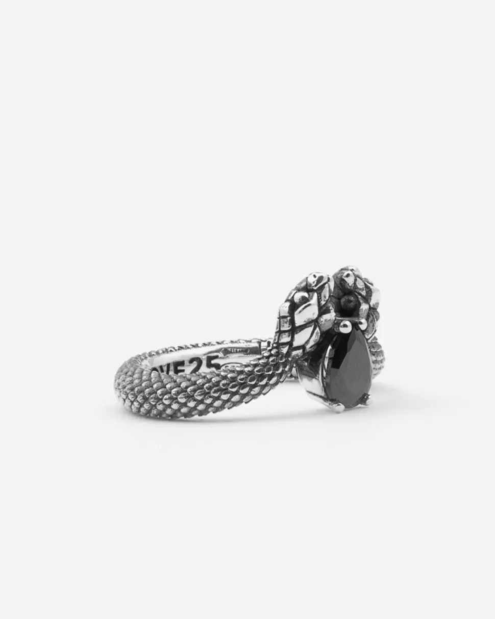 ANELLO CHEVRON SERPENTE POISON DROP CON PIETRA NERA
