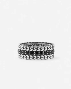 ANELLO FASCIA IN ARGENTO DOPPIA GRUMETTA PARALLEL CON BRILLANTI NERI