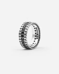 ANELLO FASCIA IN ARGENTO DOPPIA GRUMETTA PARALLEL CON BRILLANTI NERI