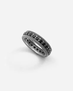 ANELLO FASCIA PUNTINATA IN ARGENTO BOLD BLACK WIND CON BRILLANTI NERI