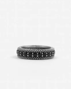 ANELLO FASCIA PUNTINATA IN ARGENTO BOLD BLACK WIND CON BRILLANTI NERI