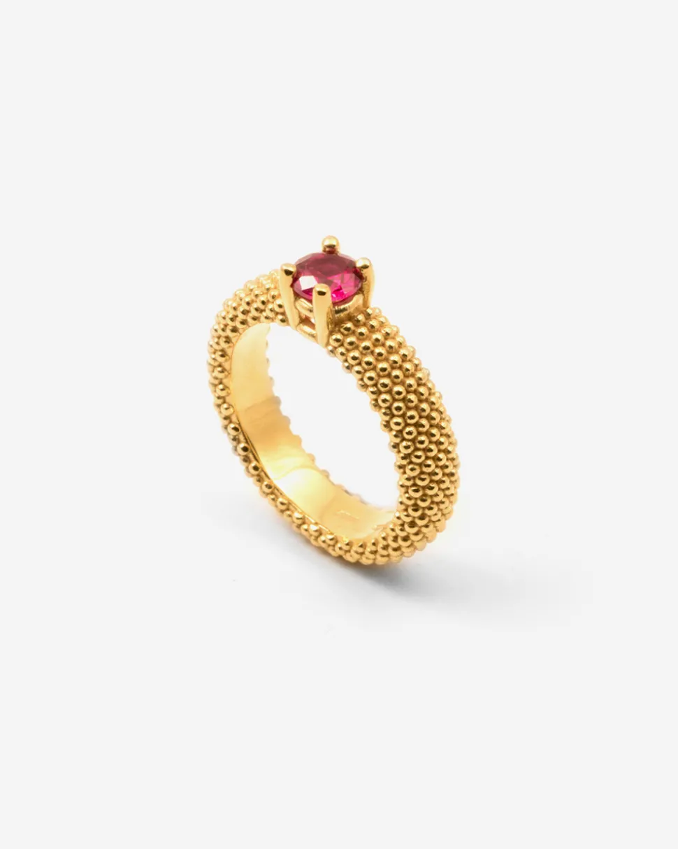 ANELLO FEDE SOLITARIO PUNTINATO PLACCATO ORO CON BRILLANTE ROSSO