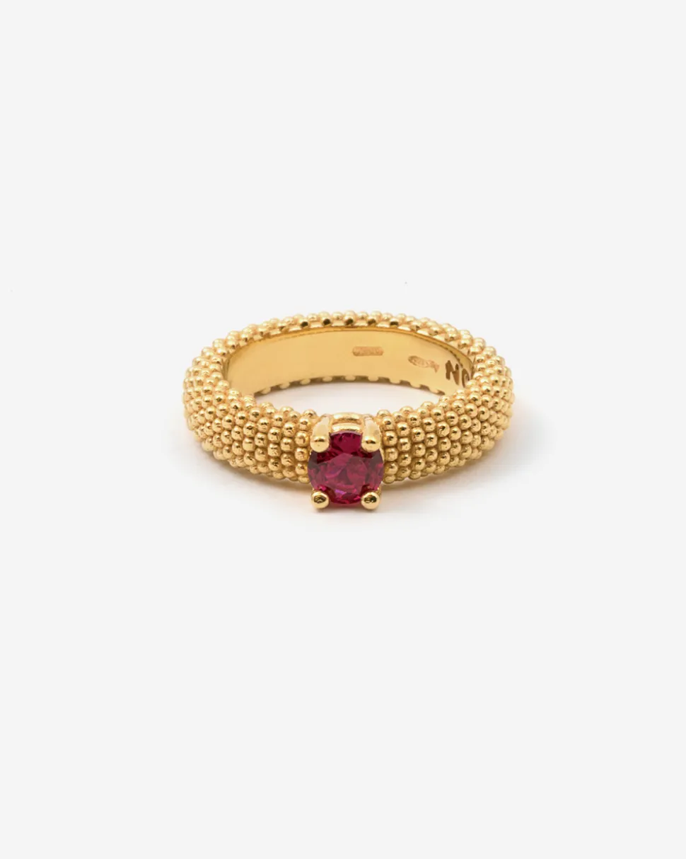 ANELLO FEDE SOLITARIO PUNTINATO PLACCATO ORO CON BRILLANTE ROSSO