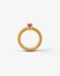 ANELLO FEDE SOLITARIO PUNTINATO PLACCATO ORO CON BRILLANTE ROSSO