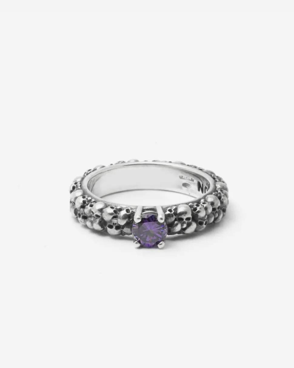 ANELLO FEDE SOLITARIO TESCHI HIDDEN GEM IN ARGENTO CON BRILLANTE VIOLA
