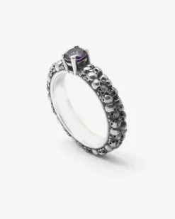ANELLO FEDE SOLITARIO TESCHI HIDDEN GEM IN ARGENTO CON BRILLANTE VIOLA