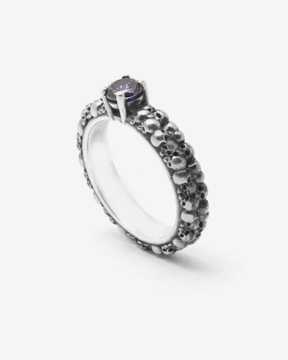 ANELLO FEDE SOLITARIO TESCHI HIDDEN GEM IN ARGENTO CON BRILLANTE VIOLA