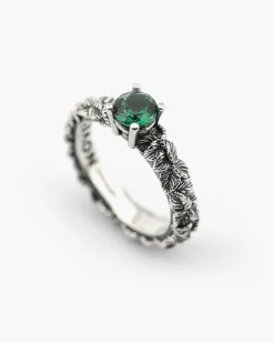 ANELLO FEDINA SOLITARIO FOGLIE CON ZIRCONIA CUBICA VERDE